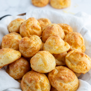 gougeres in cloth lined basket