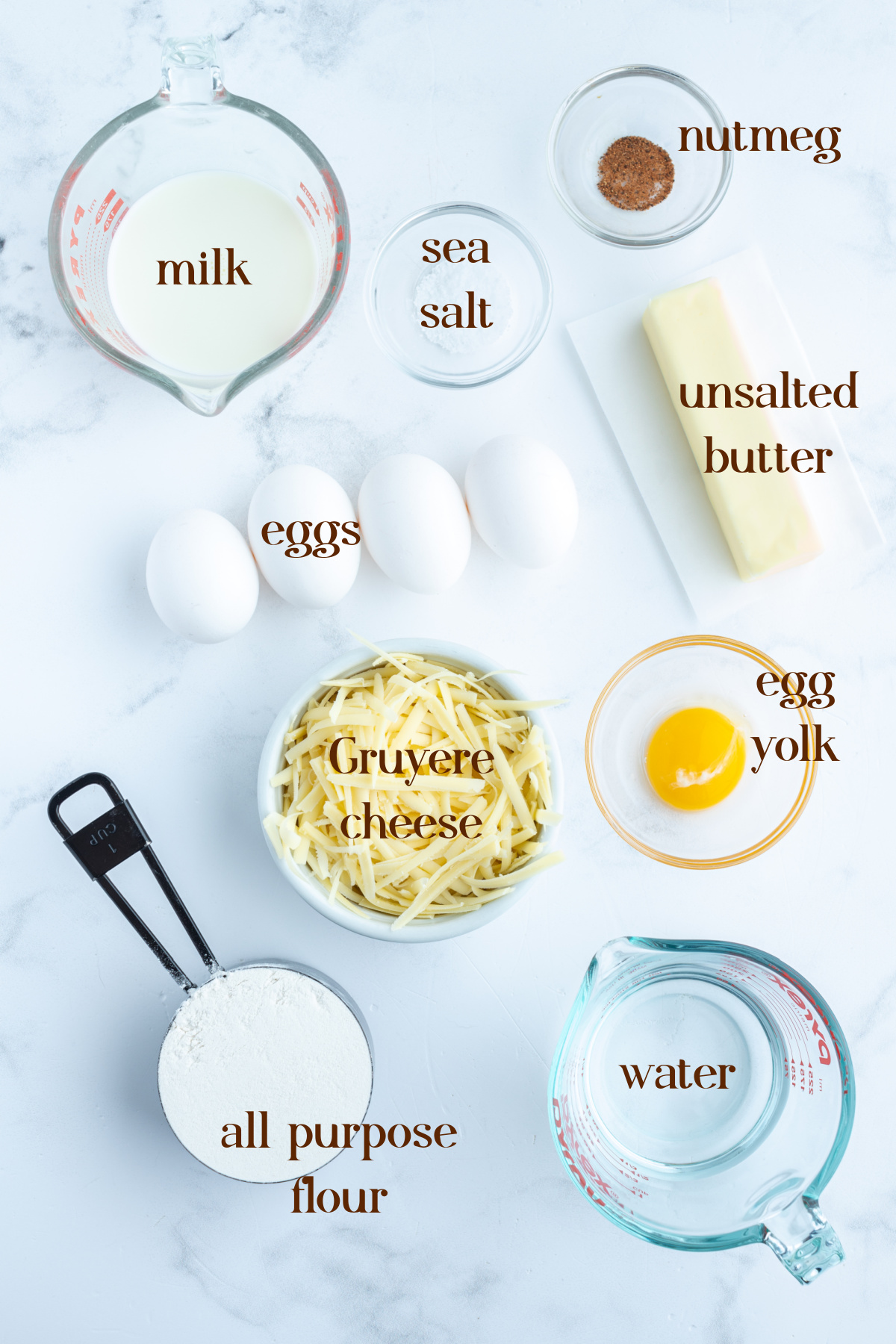 ingredients displayed for making gougeres