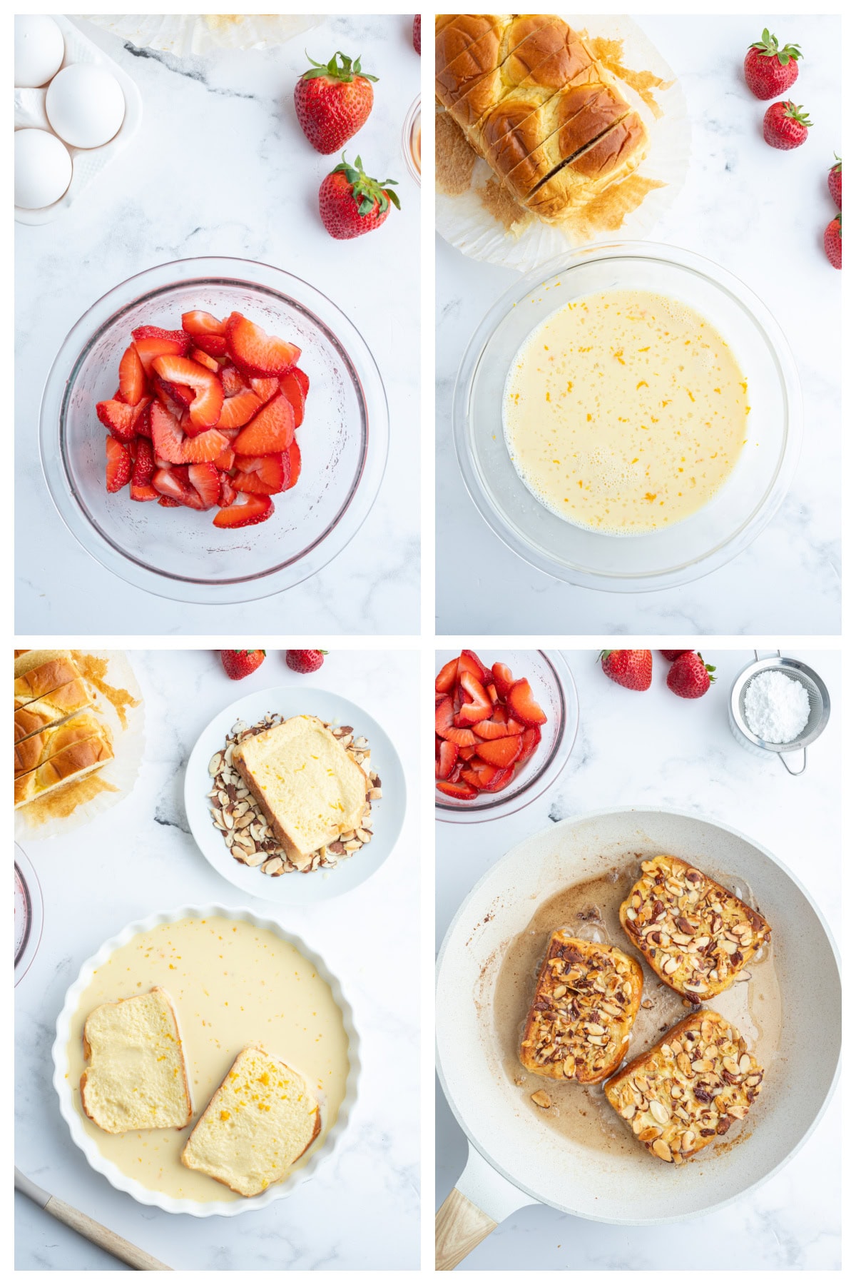 four photos showing how to make pain perdu