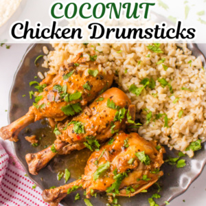 pinterest image for coconut chicken drumsticks