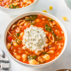 bowl of unstuffed shells soup