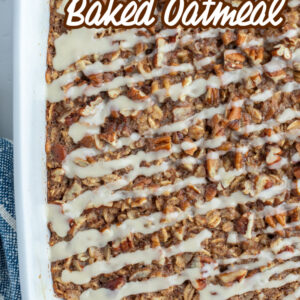 pinterest image for cinnamon roll baked oatmeal