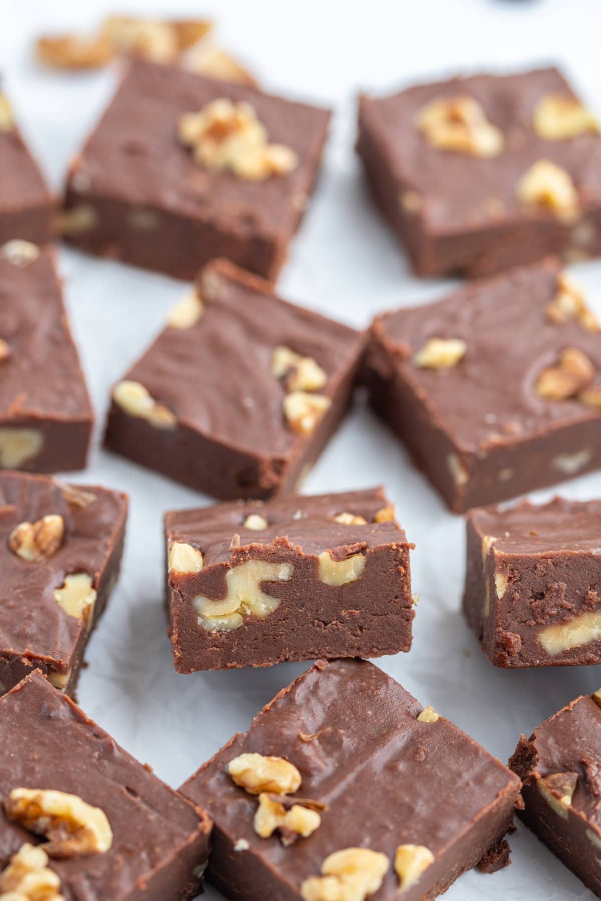 several pieces of creamy chocolate walnut fudge