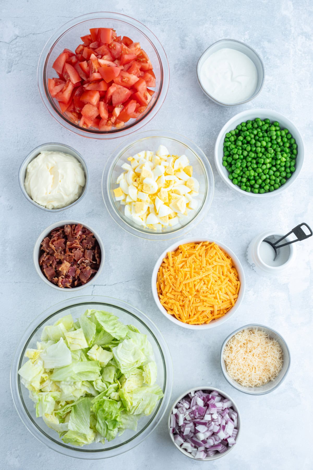 ingredients displayed for making 7 layer salad