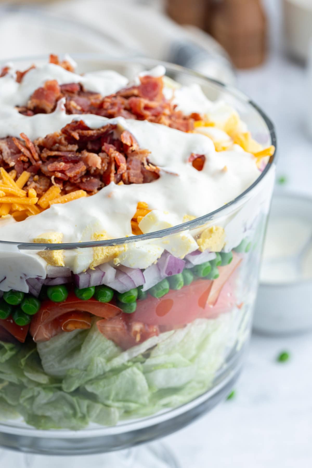 7 layer salad with dressing on top