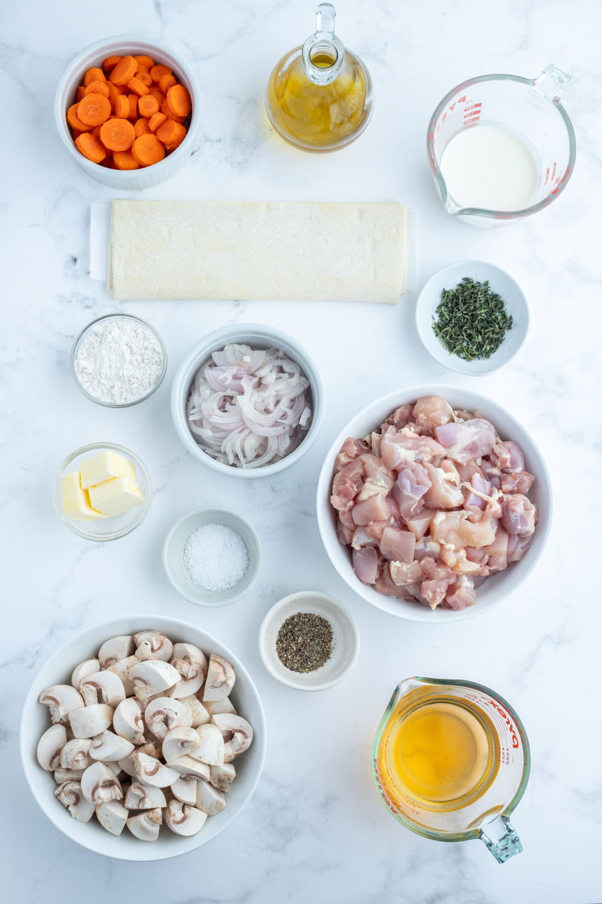 ingredients displayed for making coq au vin pot pie