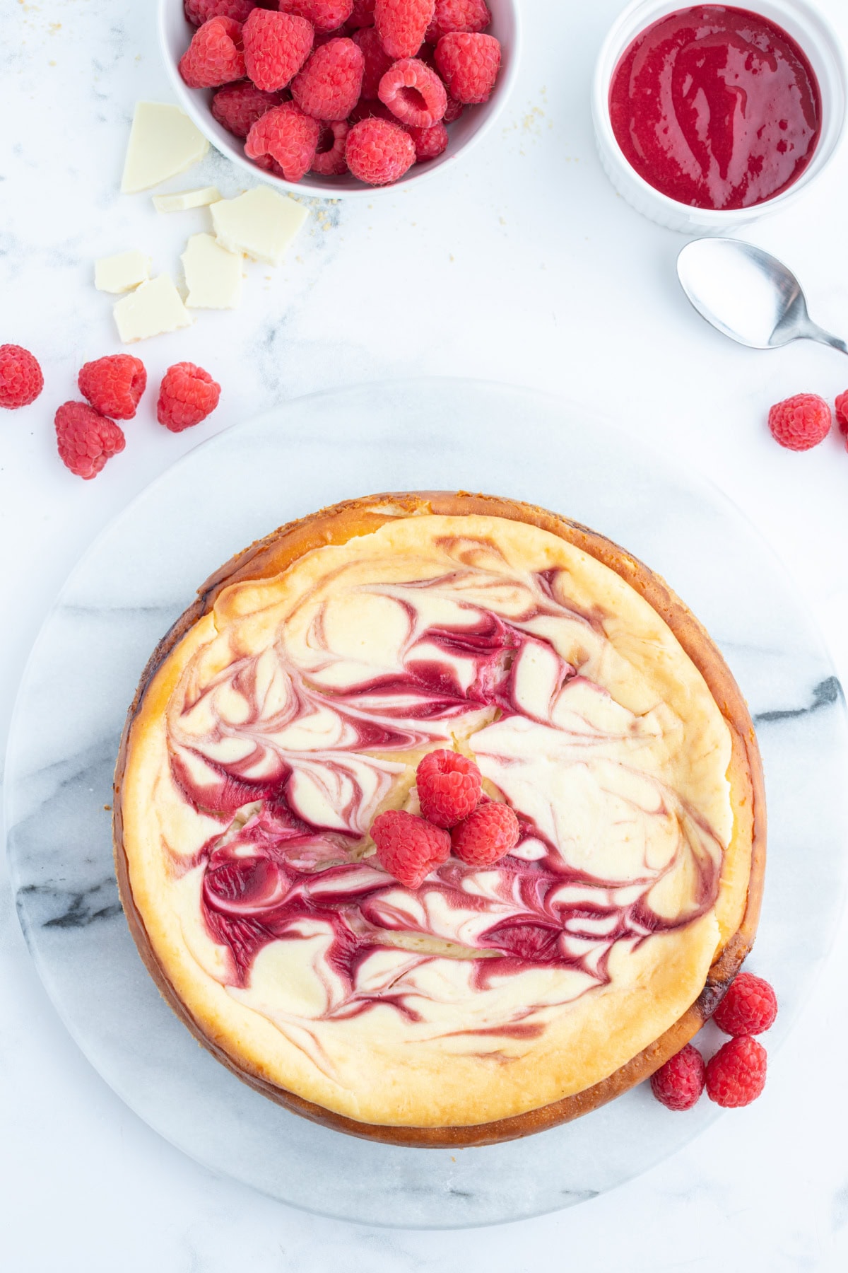 whole white chocolate raspberry cheesecake