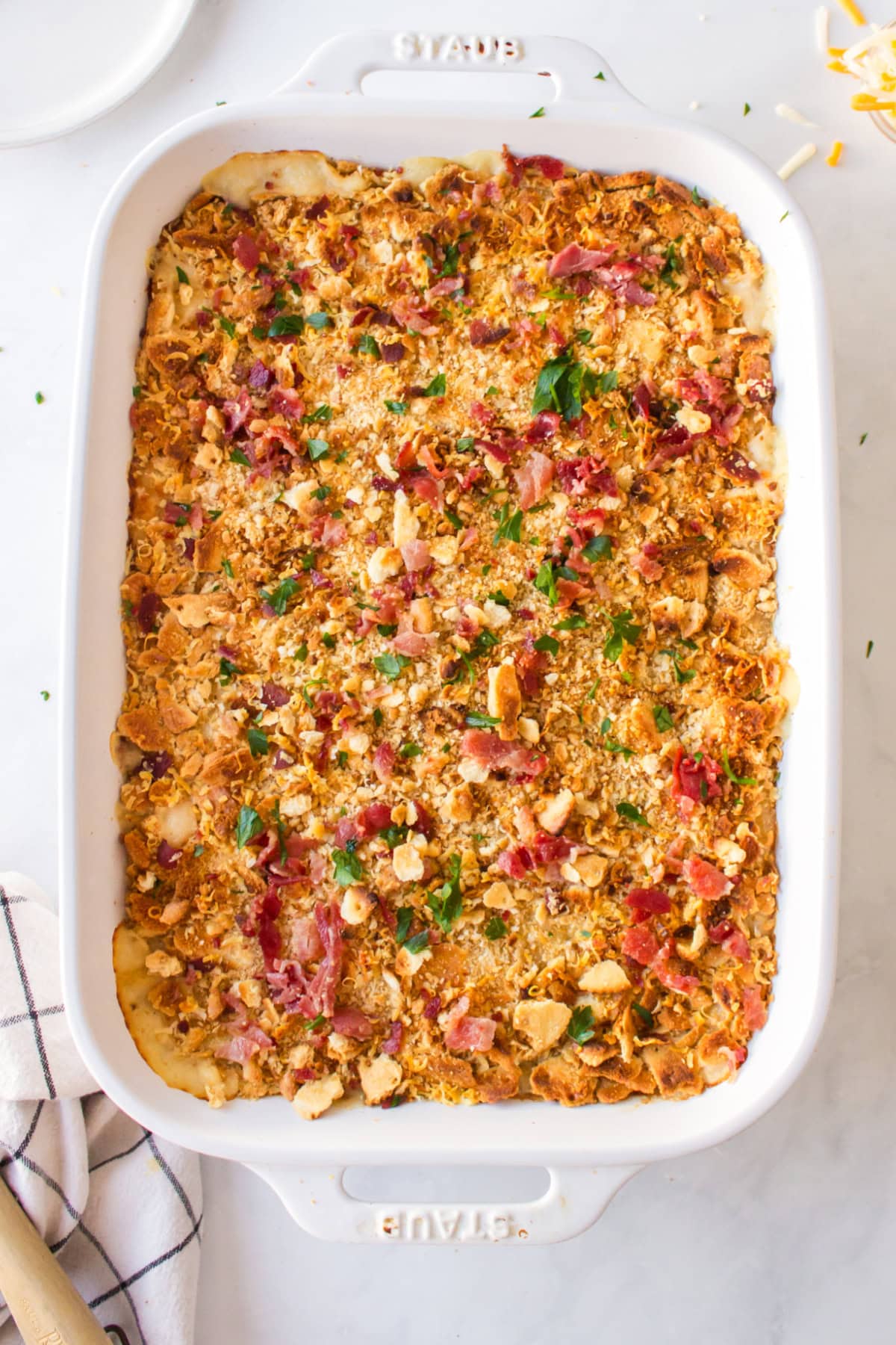 easy funeral potatoes in baking dish