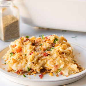 serving of funeral potatoes on dish