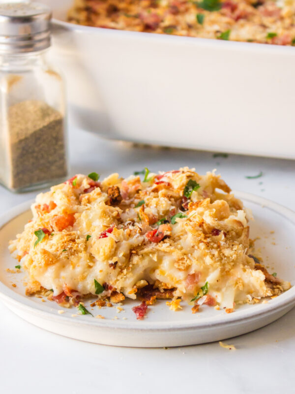 serving of funeral potatoes on dish