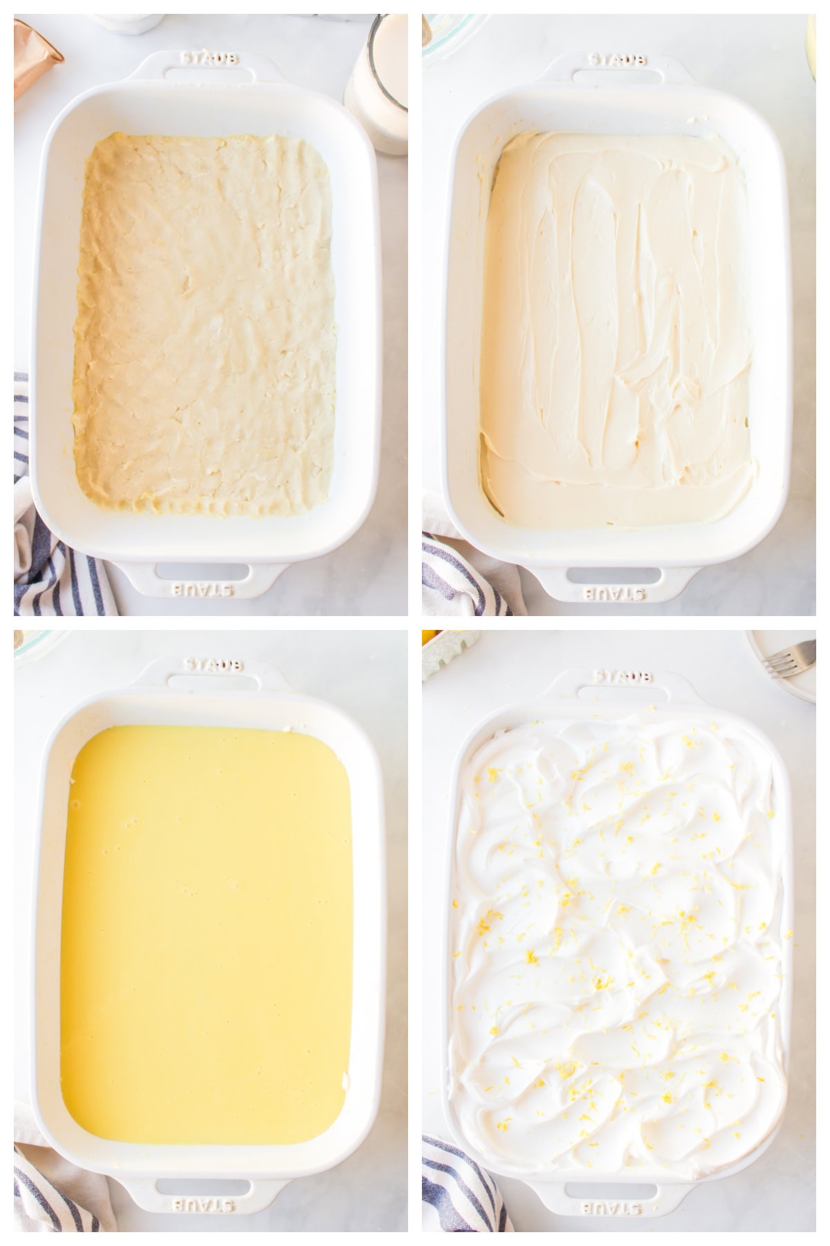 four photos showing how to make lemon lush