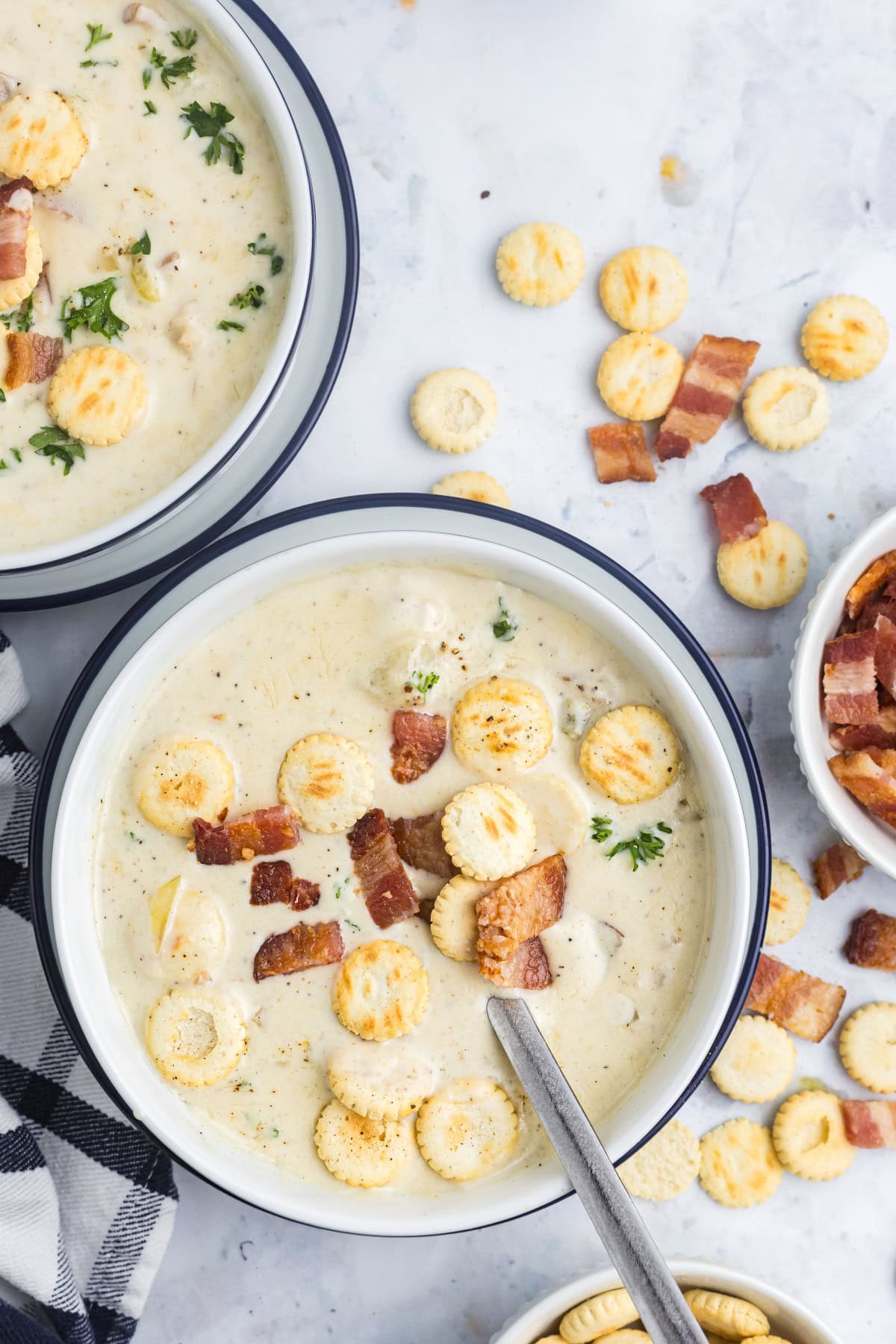 two bowls of new england clam chowder