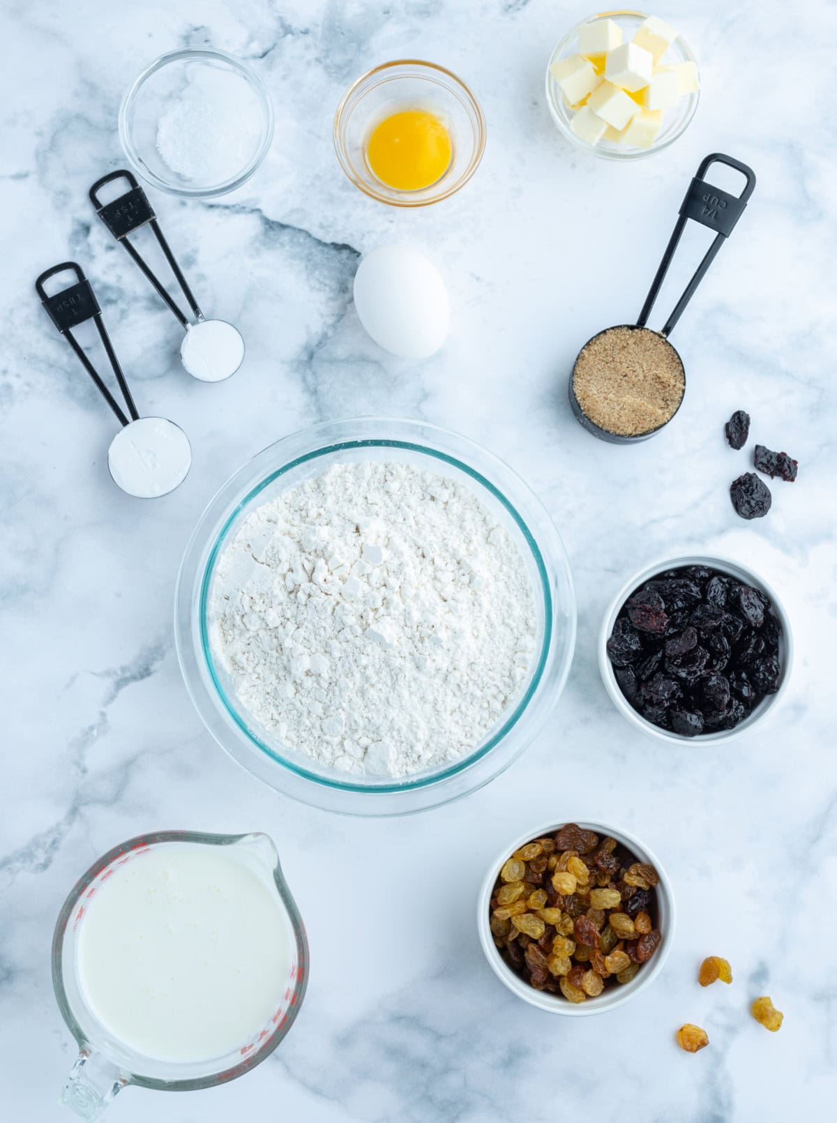 ingredients displayed for making sweet irish soda bread