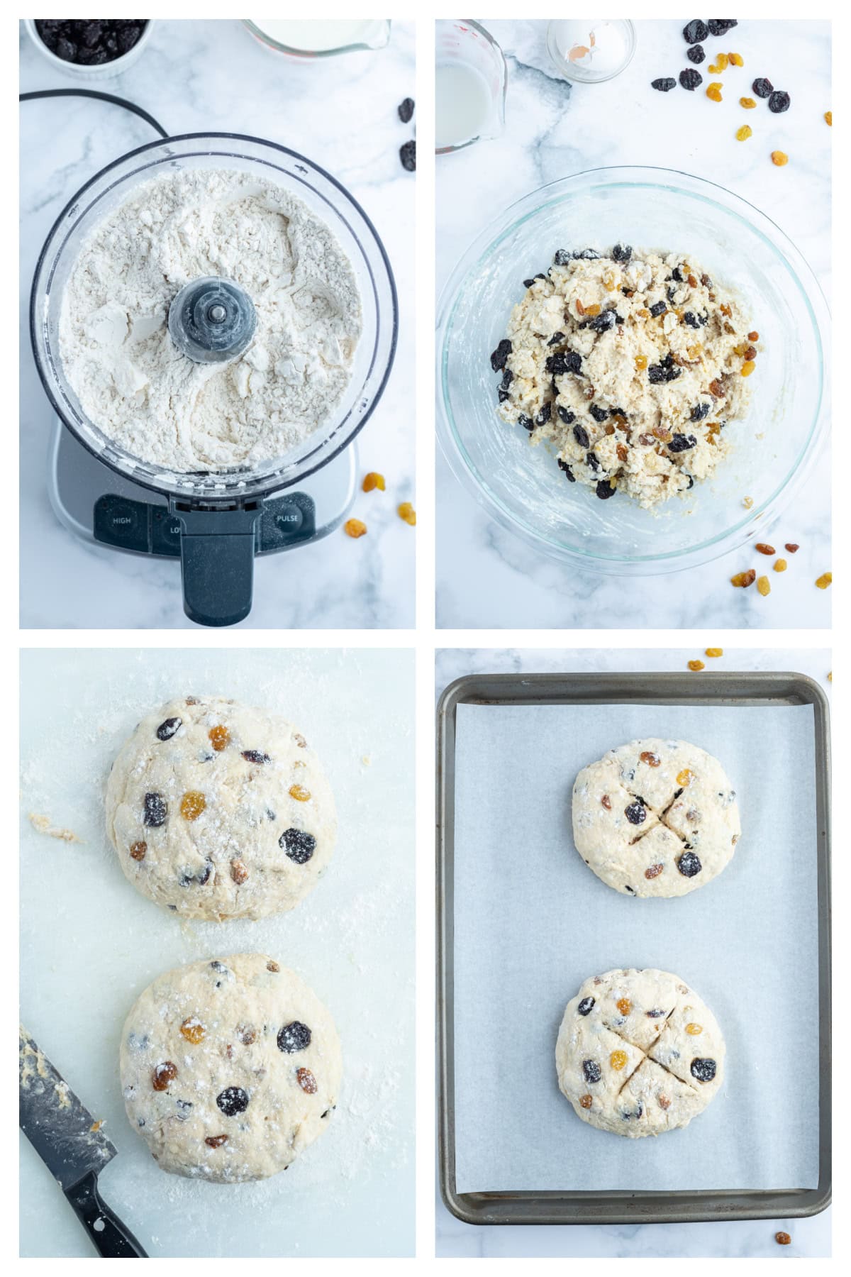 four photos showing how to make sweet irish soda bread