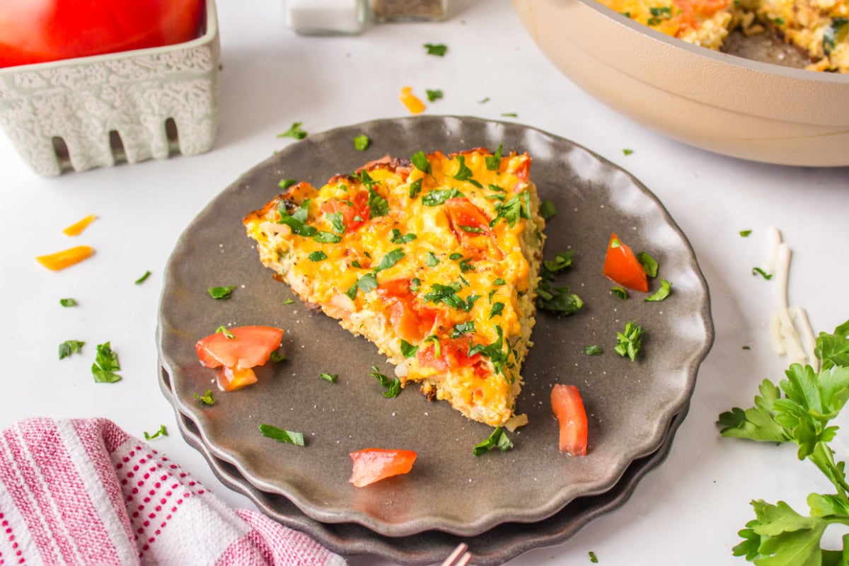 slice of hash brown frittata on plate